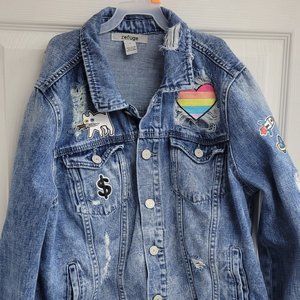 Adult medium jean jacket with iron on patches